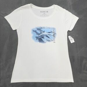 Reel Legends Womens White Dolphin Graphic T Shirt Size LG